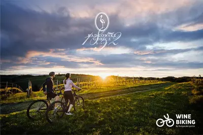 a man and a woman riding bikes in a field at Fado Apartments Gornja Radgona in Gornja Radgona