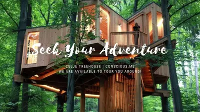 a tree house in the middle of a forest at Road View Apartment Celeia in Celje