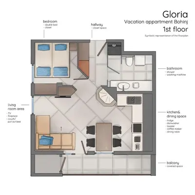 a drawing of a floor plan of aominium at Gloria Holiday - Apartment Bohinj in Bohinj