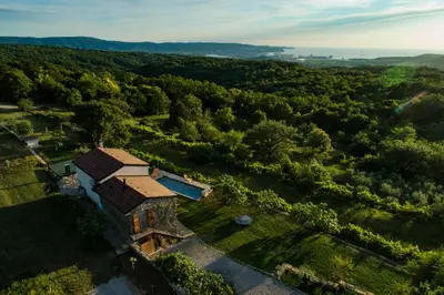 an aerial view of a house in the woods at Tomažev SVET in Zgornje Škofije