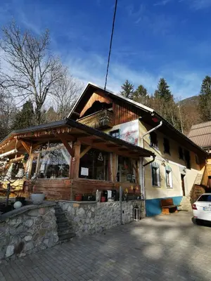 a large wooden house with a car parked in front of it at Farm Stay Trlej in Begunje na Gorenjskem