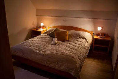 a bedroom with a bed with two night stands at DEMI108 - Terme čatež - pool tickets included in Čatež ob Savi
