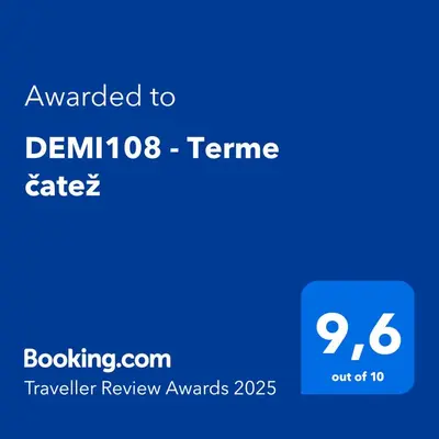 a blue screen with the text awarded to danilos terms cafezer review awards at DEMI108 - Terme čatež - pool tickets included in Čatež ob Savi