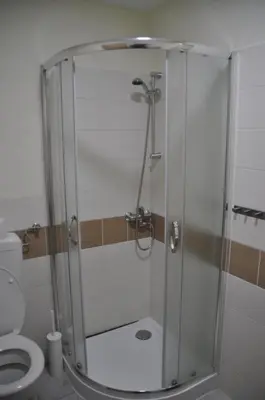 a shower stall in a bathroom with a toilet at Toncevi Eco Estate in Branik