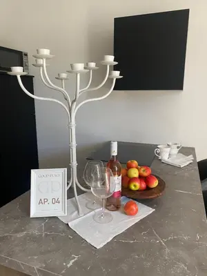 a table with a bottle of wine and a plate of fruit at NEW G&P Villa - Free Parking in Ljubljana