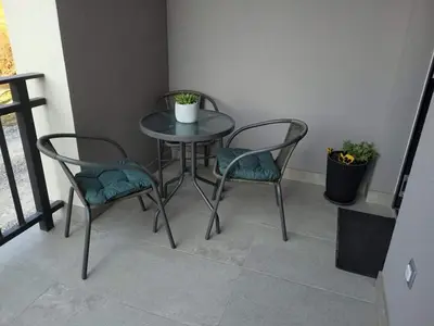 a table and two chairs and a table with a plant at Apartma Uhanje pri Božičevih in Ajdovščina