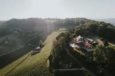 an aerial view of a house on a hill at Winzarei Ciringa Menhard in Zgornja Kungota