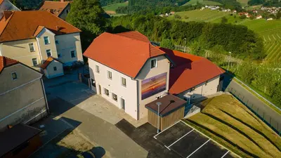 an overhead view of a house with an orange roof at Hiša Pep's in Ivanjkovci