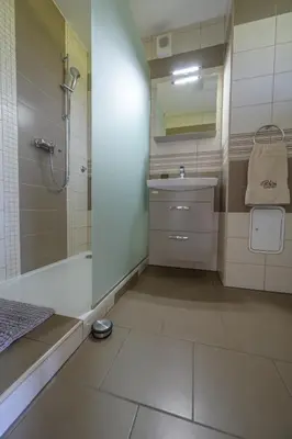 a bathroom with a shower and a sink at Family apartment Moravske Toplice in Moravske Toplice