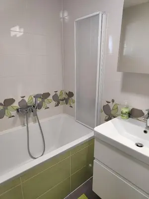 a bathroom with a bath tub and a sink at Family apartment Moravske Toplice in Moravske Toplice