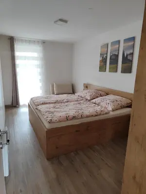 a bedroom with a large bed in a room at Family apartment Moravske Toplice in Moravske Toplice