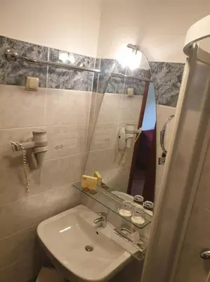 a bathroom with a sink and a mirror at Aparthotel Rosa - apartma 204 in Podčetrtek
