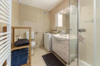 a bathroom with a toilet and a sink and a shower at Apartma Valsar Rogla in Zreče