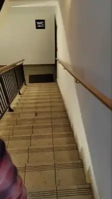a person walking down a staircase in a room at Apartma Antico in Kranjska Gora