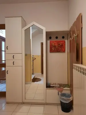 a hallway with a mirror and a dresser in a room at Rooms Čehovin in Postojna
