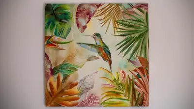 a painting of a bird with leaves on a wall at Sunnyside Apartment in the City Center in Ljubljana