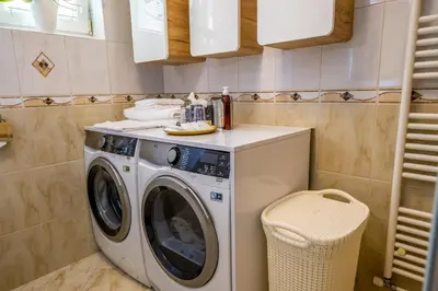 a washer and dryer in a small bathroom at Relax & Beautiful View in Slovenj Gradec