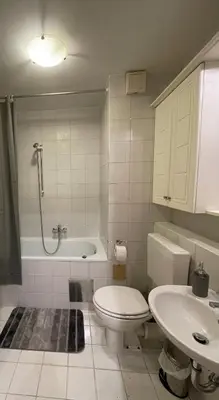 a bathroom with a toilet and a sink and a shower at Apartment Green - Grey in Ljubljana