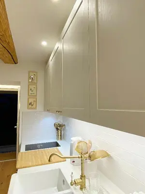 a kitchen with a sink and a faucet at Historical Villa in the heart of Bled 2 in Bled