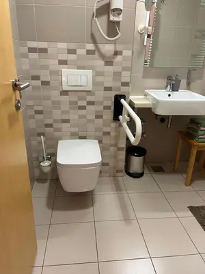 a bathroom with a toilet and a sink at Golden Fox Apartment Pohorje in Maribor