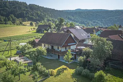 an aerial view of a house in a vineyard at Apartments in Stari trg ob Kolpi - Süd-Ost Slowenien 42908 in Stari Trg ob Kolpi