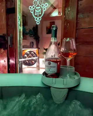 a bottle of alcohol sitting next to a wine glass at Holiday home in Trebnje Kranjska Krain 42897 in Trebnje