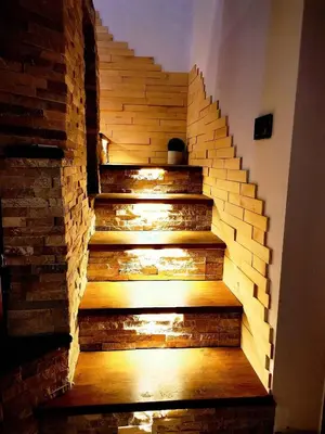 a set of stairs with a brick wall at Holiday home in Trebnje Kranjska Krain 42897 in Trebnje