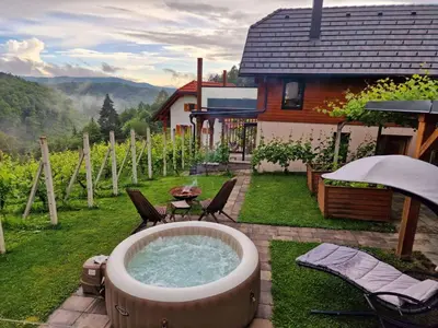 a hot tub in a yard next to a house at Holiday home in Trebnje Kranjska Krain 42897 in Trebnje