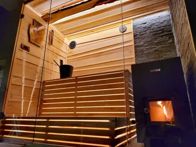 a set of stairs in a room with a fireplace at Holiday home in Mirna Kranjska Krain 42906 in Mirna