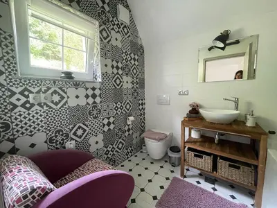 a bathroom with a sink and a toilet in it at Spacious nest between Maribor and Celje NiceHead in Loče pri Poljčanah
