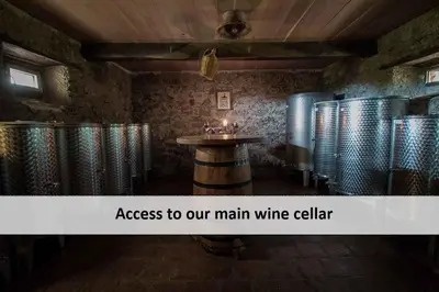 a room with a table and a bunch of wine barrels at Holiday home in Otocec Kranjska Krain 42907 in Otočec