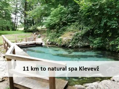 a sign that reads km to natural spa kewyrysicalysicalysicalysical at Holiday home in Otocec Kranjska Krain 42907 in Otočec