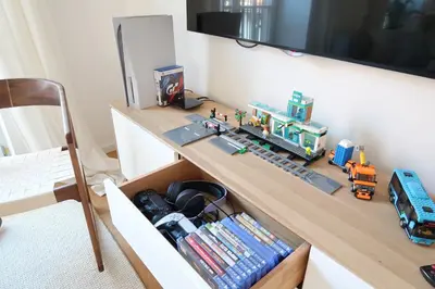 a room with a desk with a toy train on it at Top view residence in central Ljubljana in Ljubljana