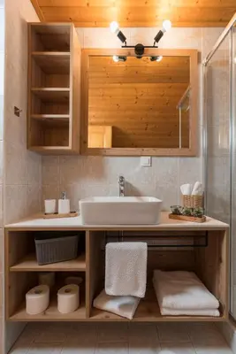 a bathroom with a sink and a mirror at Hiša Rodica in Bohinj