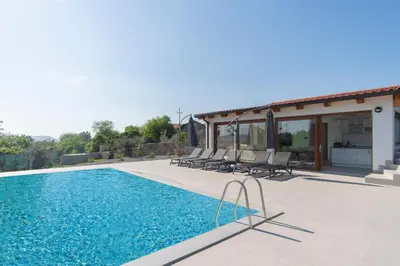 a villa with a swimming pool and a house at Villa Rosemary Trieste HerMes arT in Sežana