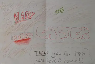 a drawing of the words happy easter and thank you for the wonder cell house at Holiday Home Lož in Stari Trg pri Ložu