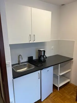 a kitchen with a sink and a counter top at Roja House in Soča