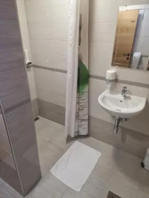 a bathroom with a sink and a shower at Turistična kmetija Ramšak in Zreče