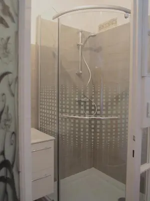 a shower with a glass door in a bathroom at Tony's Old Farm in Begunje na Gorenjskem