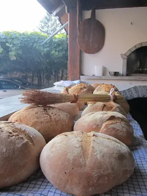 a bunch of loaves of bread sitting on a table at Arkade turizem in Črniče