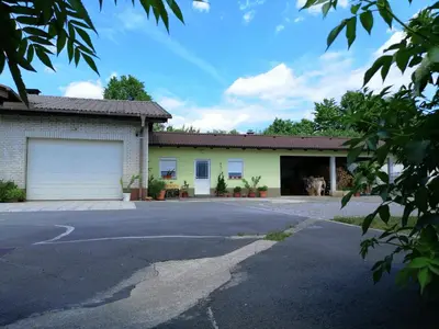 a house with a garage and a driveway at Deno in Podgrad