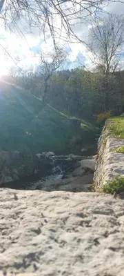 a view of a river with a field and trees at Apartma pr' Ivani Miškorinovi in Breginj