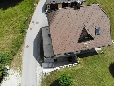 an overhead view of a house with a roof at Apartma Melinc in Bovec