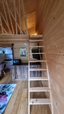 a bunk bed in a room with a ladder at Grajski oddih in Cerklje na Gorenjskem