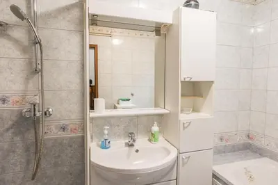 a bathroom with a shower and a sink and a toilet at Holiday House Radovna Bled in Zgornje Gorje