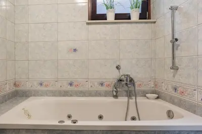 a bath tub with a faucet in a bathroom at Holiday House Radovna Bled in Zgornje Gorje