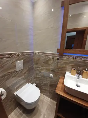 a bathroom with a toilet and a sink at Studio Srce in Kranjska Gora
