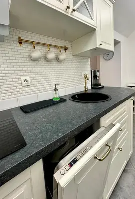 a kitchen with a sink and a counter top at Ars Longa apartments in Ljubljana