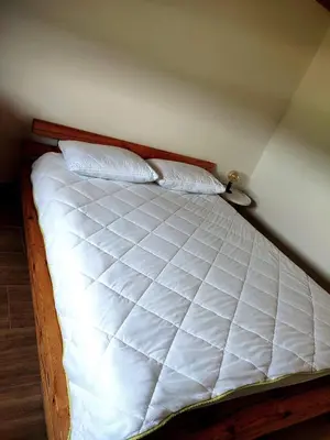 a bed with two pillows on it in a bedroom at APARTMA KAPELSKI FANT in Sveti Jurij ob Ščavnici