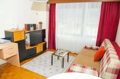 a living room with a couch and a television at Apartment Karlie in Rogaška Slatina